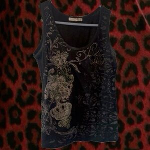 Y2K McBling Bejeweled Gothic Tank Top – Thick Straps, Edgy & Breathable